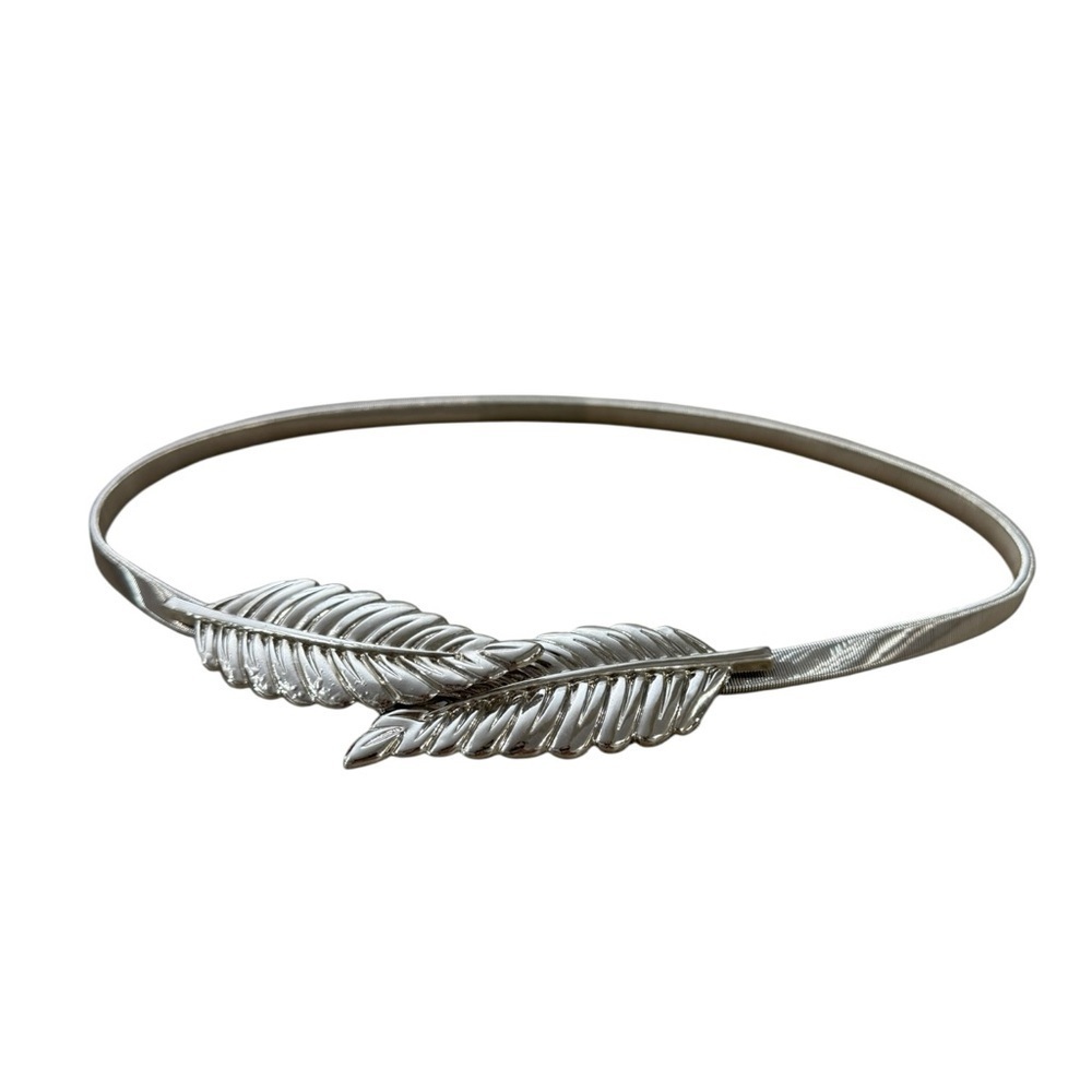 Silver Metal Flower Leaf Stretch Waist Belt 22” Length